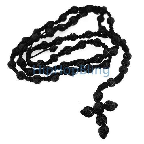Bling Bling High End Black Disco Ball Rosary Necklace