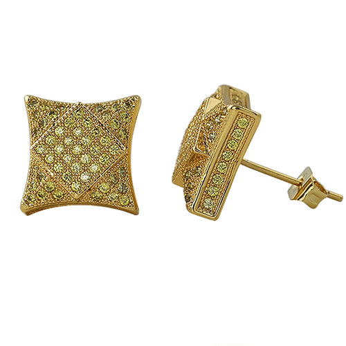 3D Square in Kite Lemonade CZ Micro Pave Bling Earrings