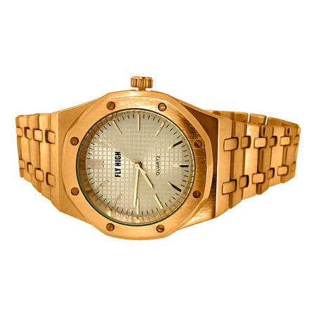 Gold 3 Rows Ice Under Glass Hip Hop Watch