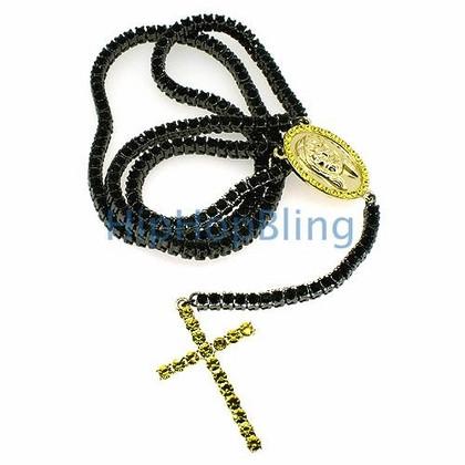 Black and Yellow Tennis Bling Bling Rosary Necklace