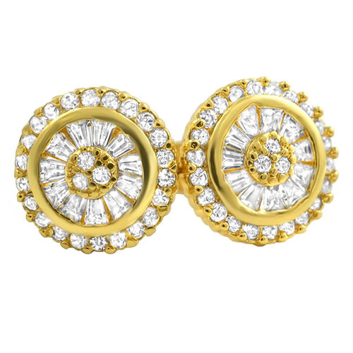 Radiant Baguette Gold CZ Micro Pave Bling Earrings