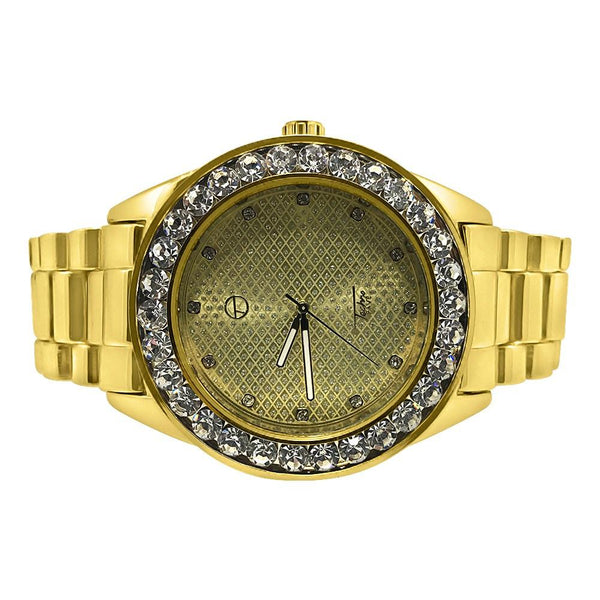 46MM Big Stones Bezel Bling Gold Hip Hop Watch