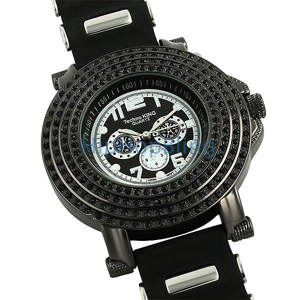 4 Row Cone Black Bling Bling Watch