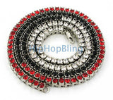 Tri Color Red Black & White 1 Row Bling Bling Chain