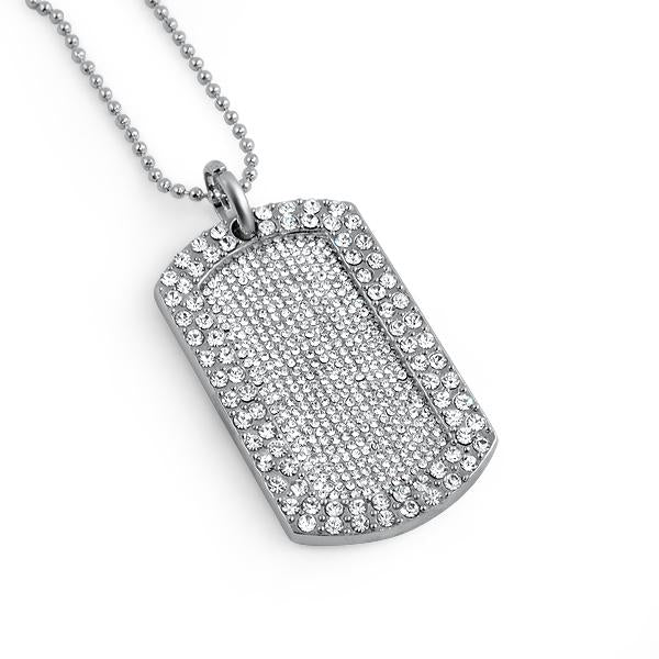 Totally iced Out Blizzard Rhodium Bling Dog Tag & Chain