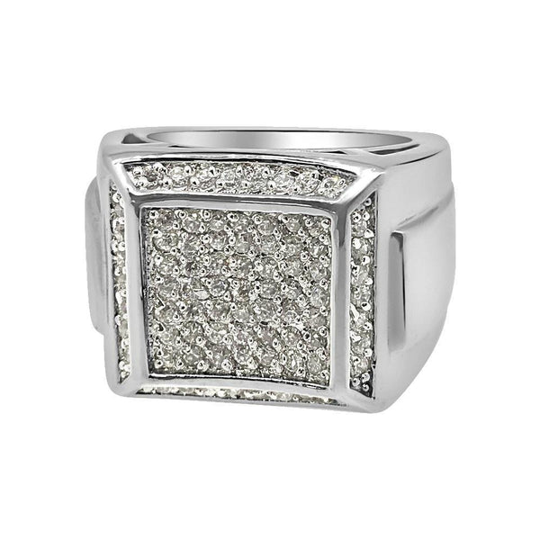 Thick Boxy CZ Micro Pave .925 Sterling Silver Mens Ring