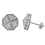 3D Pointed Octagon Rhodium CZ Hip Hop Earrings