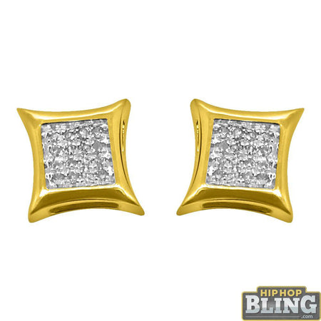 Small Puffed Kite Gold Vermeil CZ Micro Pave Earrings .925 Silver