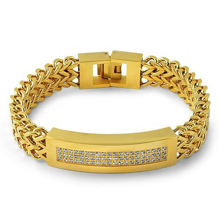 Bar CZ Gold Stainless Steel Bracelet