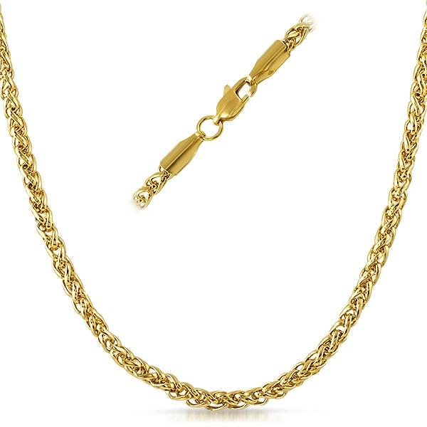 Basket Weave IP Gold Stainless Steel Chain Necklace  4MM