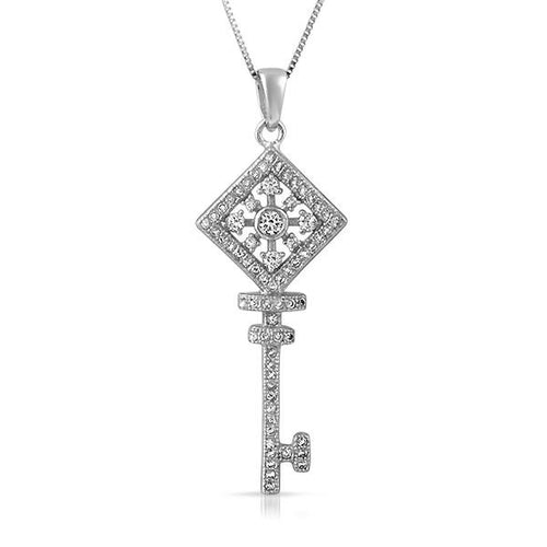 Square Wheel Key CZ .925 Sterling Silver Pendant