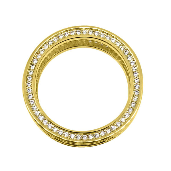 .925 Silver Channel Set 360 Eternity Band Gold CZ Bling Ring