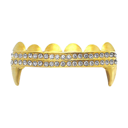 Vampire Fang Double Bling Gold Grillz Top