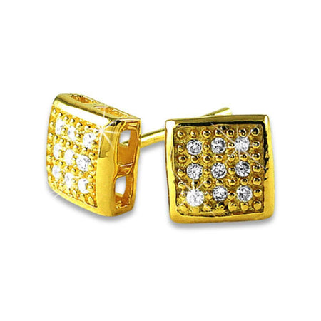 Small Puffed Kite Gold Vermeil CZ Micro Pave Earrings .925 Silver