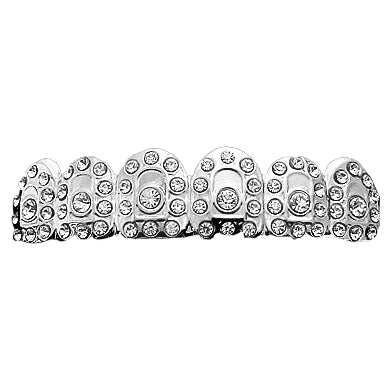 Diamond Cut Grillz Set Bar Style Rhodium