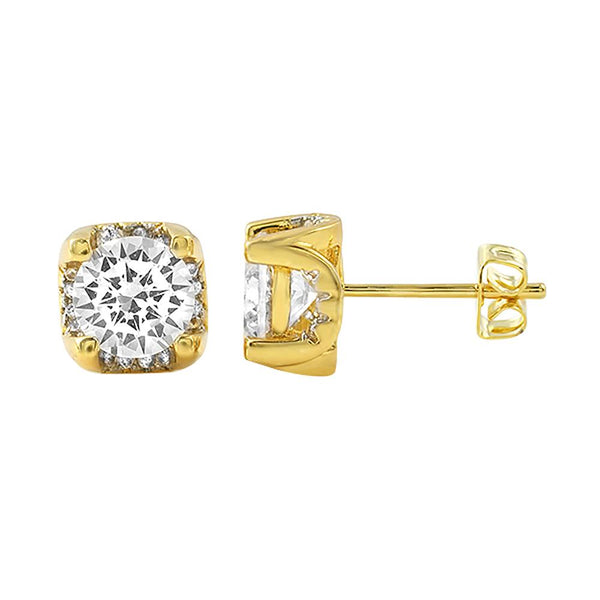 Iced Out Setting Gold CZ Stud Earrings