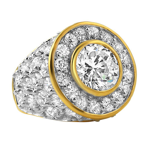 Custom Centerstone Gold CZ Bling Bling Ring