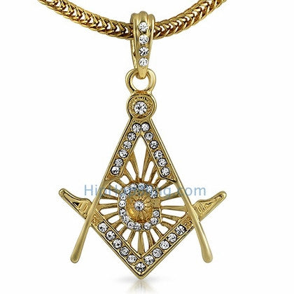 Free Mason Masonic Gold Pendant & Chain Small