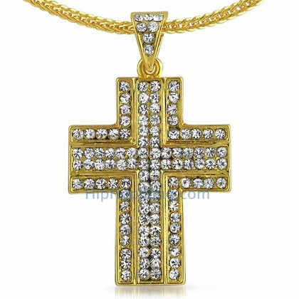 Gold Ballers Bling Bling Cross & Chain Small