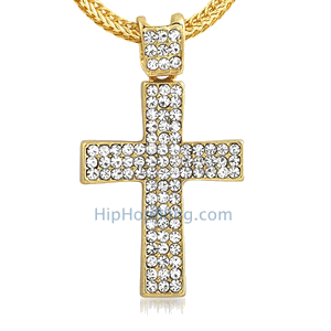 Gold Concave Bling Bling Cross & Chain Small