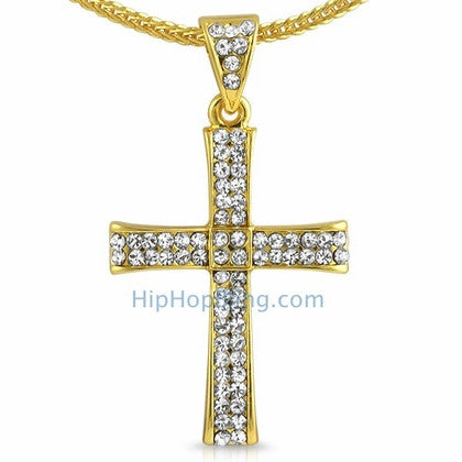 Gold Curl Bling Cross & Chain Small