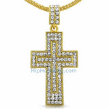 Gold Double Decker Hip Hop Cross & Chain Small
