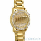 Gold LED Digital Round Face Bling Metal Watch