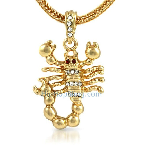 Gold Scorpion Bling Pendant & Chain Small