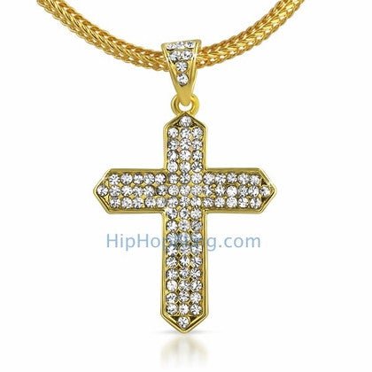 Gold Taper Bling Cross & Chain Small