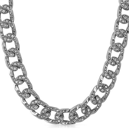 8MM Moon Cut Rhodium Chain Necklace