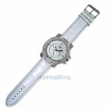 Hip Hop Watch White Leather Band