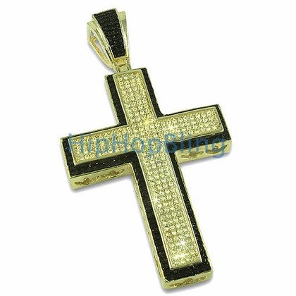 Large Lemonade Black Border Bling CZ Micro Pave Cross