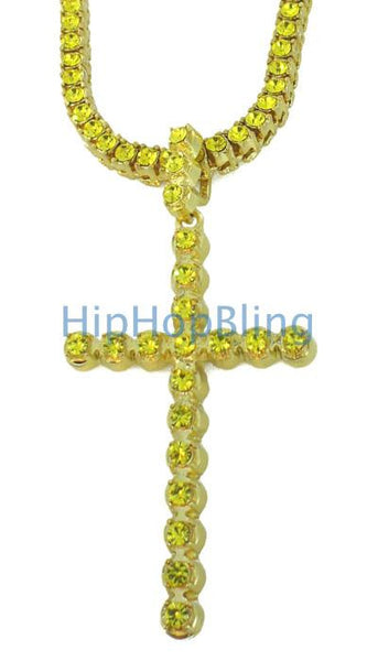 Lemonade 1 Row Cross & Chain Hip Hop Jewelry Set