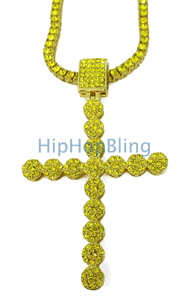 Lemonade Cluster Cross & 1 Row Chain Bling Jewelry Set
