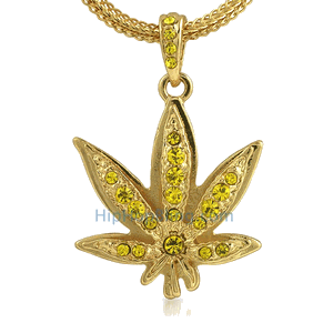 Lemonade Marijuana Leaf Bling Pendant & Chain Small