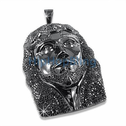 Massive Black jesus Piece CZ Micro Pave Pendant