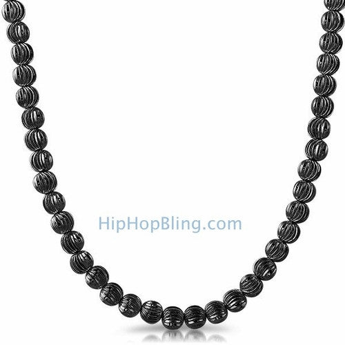 Moon Cut Chain 7MM Black Necklace