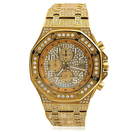 Gold Chrono Bling Bling Custom Hip Hop Watch