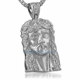 Platinum Jesus Piece Pendant & Chain Small