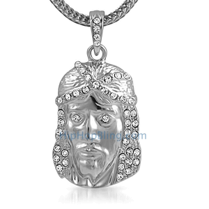 Carved Frosted Crystal Buddha Pendant Rhodium CZ Hair Outline