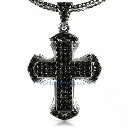 Pointed Black Cross Bling Bling Chain Small