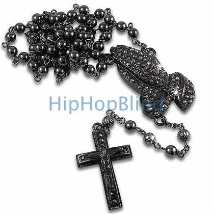 Silver Crystal Beaded Rosary Necklace