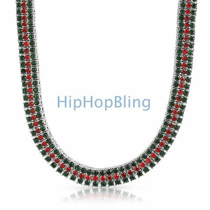 Red & Green Italy 3 Row Bling Bling Chain