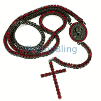 Red on Black 1 Row Rosary Bling Bling Necklace