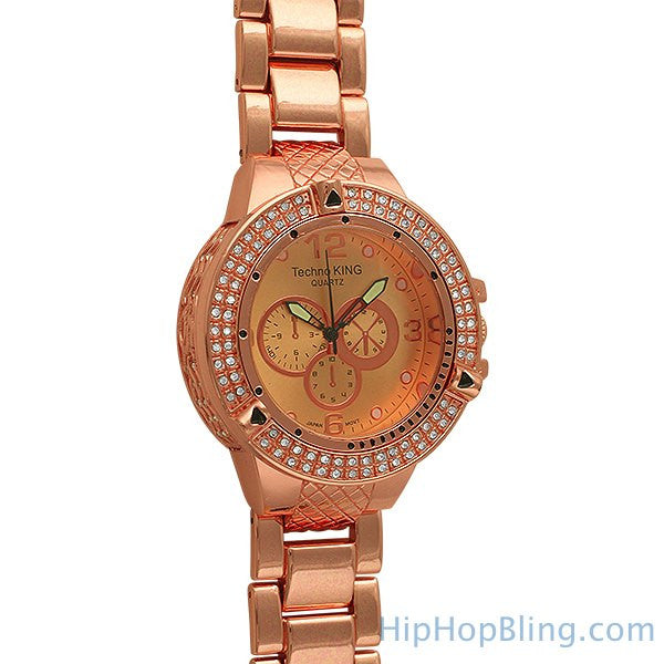 Rose Gold Double Ice Watch BlingBling