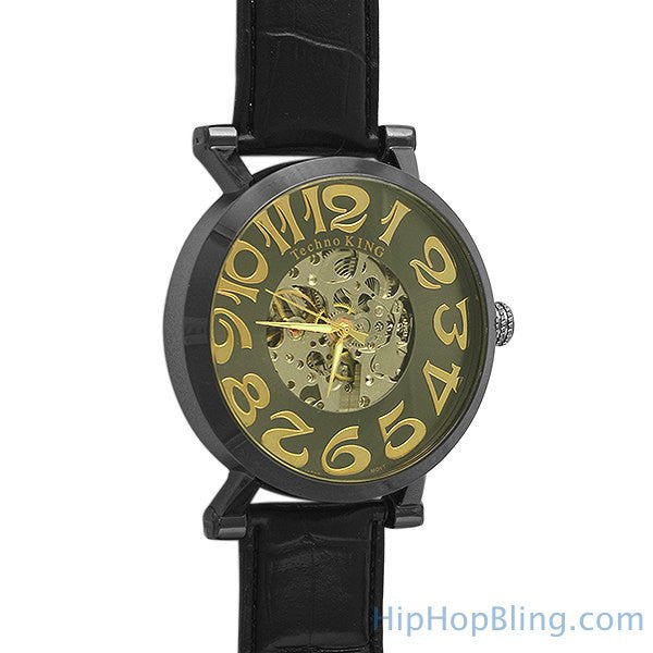 Skeleton Watch Black Leather Band