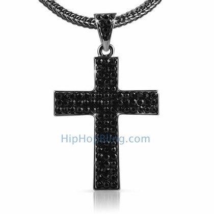Small Black Bling Bling Cross & Chain
