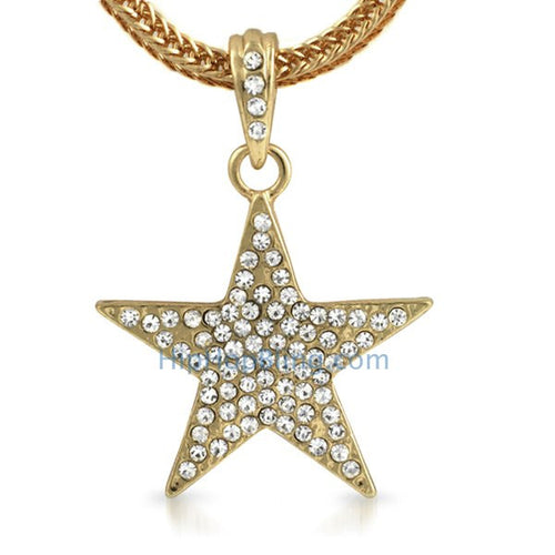 Small Gold Lone Star Pendant & Chain Bling