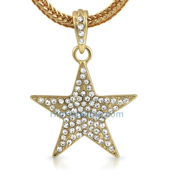 Small Gold Lone Star Pendant & Chain Bling