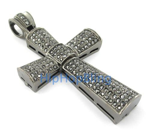 So Icey Rounded Cross Metallic Black Pendant